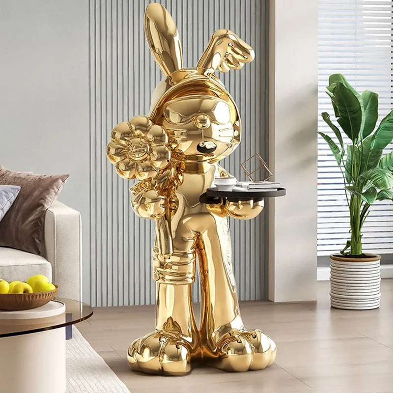 

Rabbit Figurines Groot Sculptures Landing Decorative Items for Home Art Interior Room Decoration with Thickened Non-slip Base