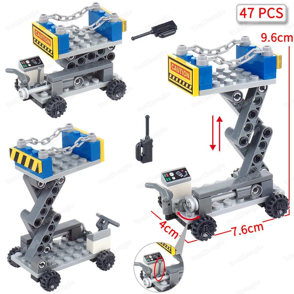Scissor-type up and down Pushcart Building Block Assembly MOC Figures Mobile Aerial Work Equipment Model Place Set Gift Boy Toys