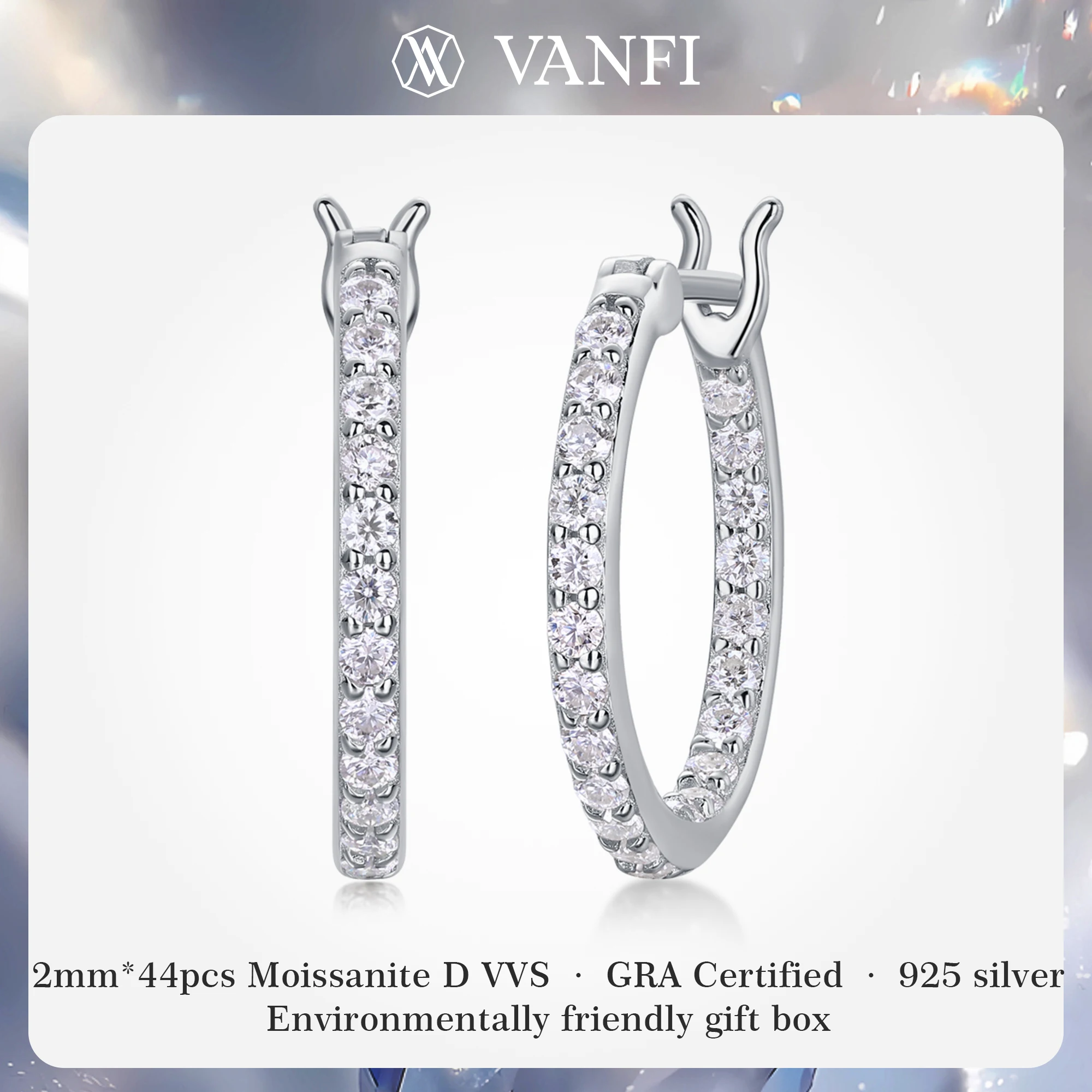 Kfvanfi certified moissanite s925 sterling silver women's earrings plated with 18k white gold elegant banquet party fine jewelry