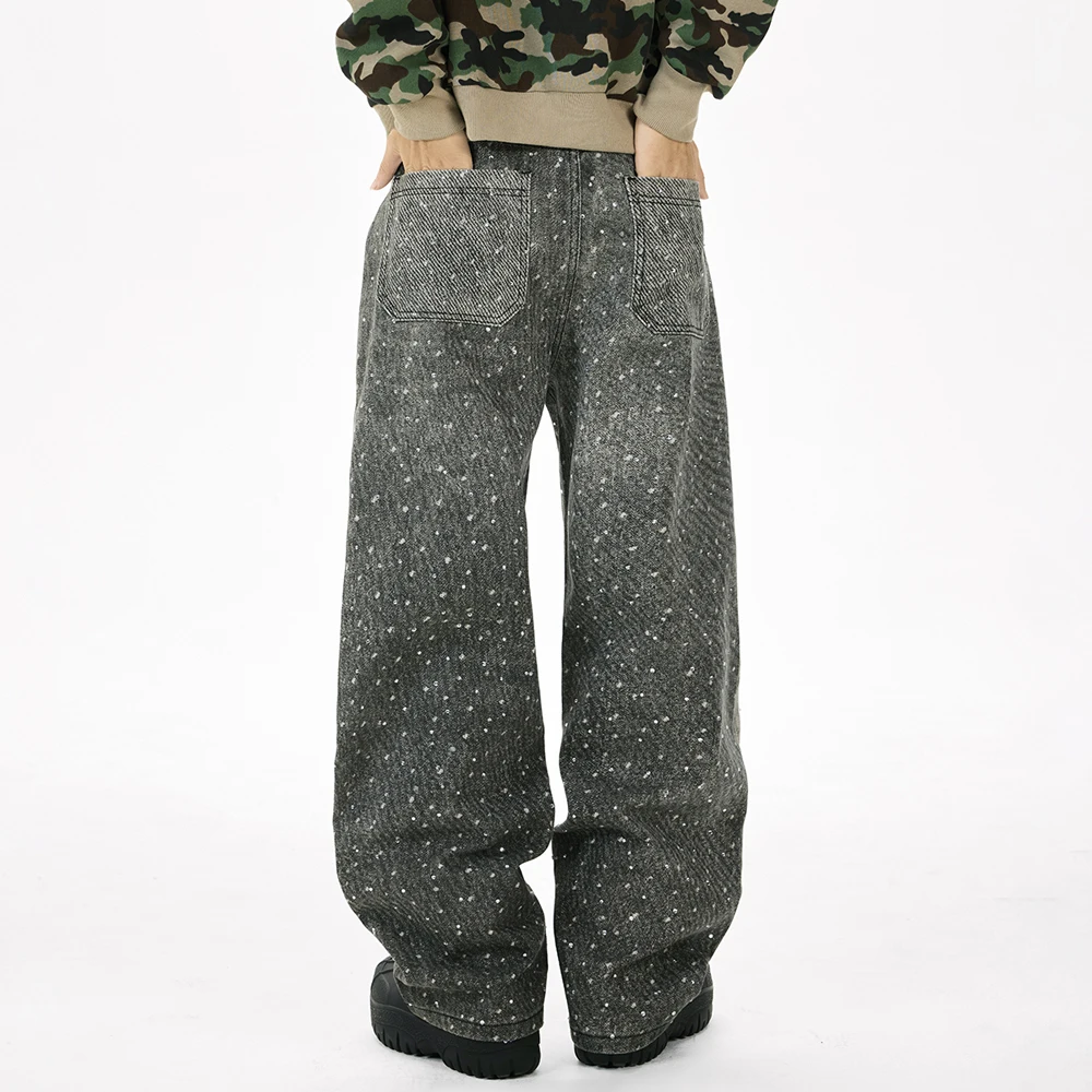 Jeans larghi a gamba larga con diamanti luminosi Uomo Donna Streetwear Moda Hip Hop Pantaloni jeans larghi casual in denim Pantaloni unisex