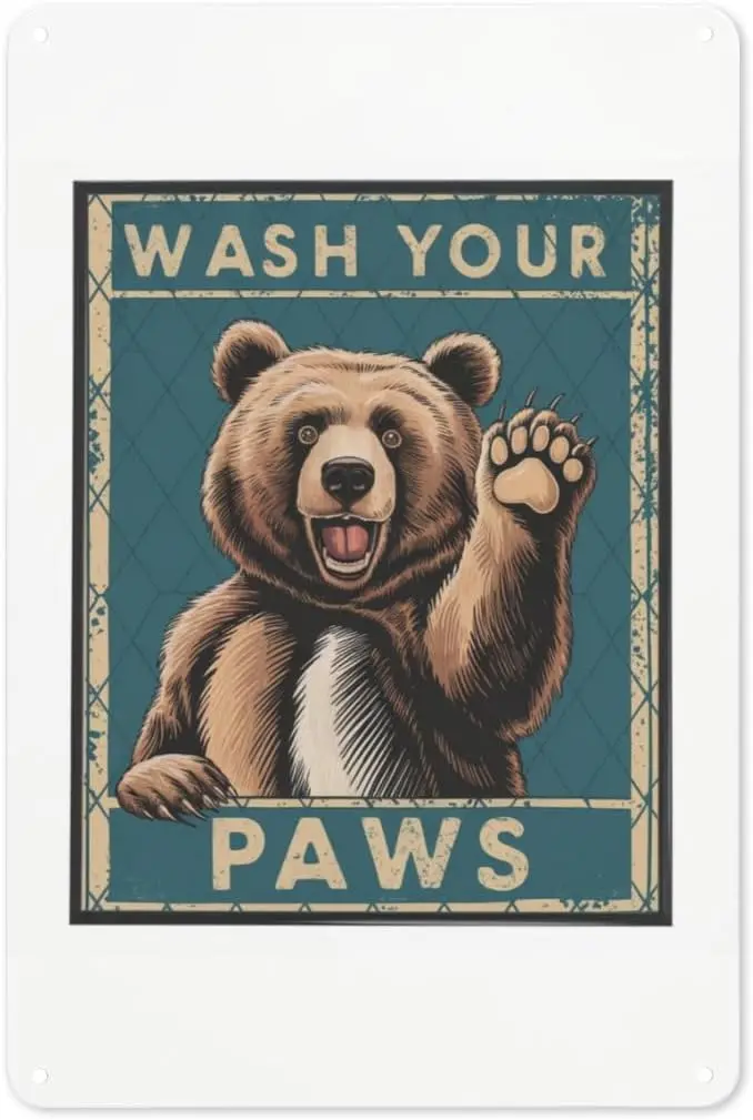 Hygiene Reminder Tin Sign 8X12IN Playful Metal Wall Art for School Restroom, Daycare & Family Home Decor sign