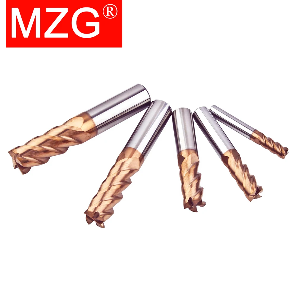 MZG 4 Flute HRC55 Endmill CNC Machine Tungsten Steel Milling Cutter Tools 0.8-20mm 4mm 8mm Carbide Head Alloy Flat End Mills Set