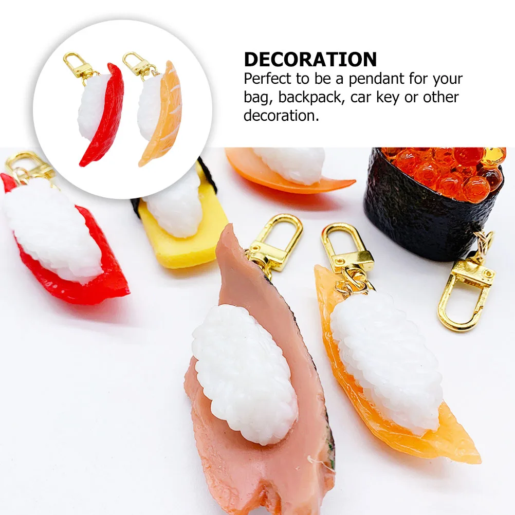 

2 Pcs Simulated Sushi Pendants Keychain Charm Cute Imitation Food Keyring Chains