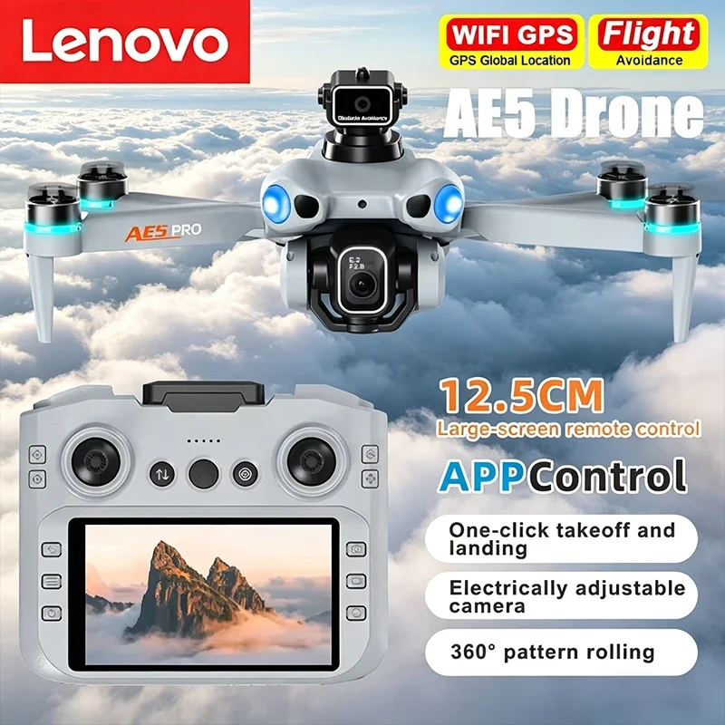 Lenovo 2026 AE5 Professional Drone with 4K8K HD Camera Remote Control Screen WiFi Brushless Motor Foldable 6-Axis Quadcopter Toy