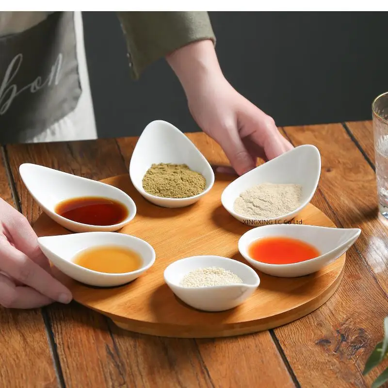 Snack Plate Special Restaurant Divided Grid Ceramic Dish Japanese Cuisine Sauce Dipping Bamboo Wooden Tray