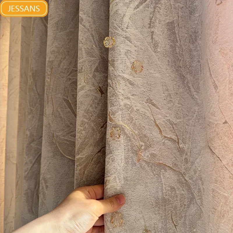 

Customized Crystal Shell Decoration Embossed Three-dimensional Jacquard Chenille Curtains for Living Room Bedroom French Window