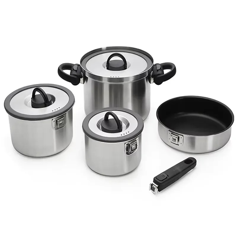 Stainless Steel Portable Camping Cookware Set for Outdoor Picnic Hiking Folding Cooking Pot Pan