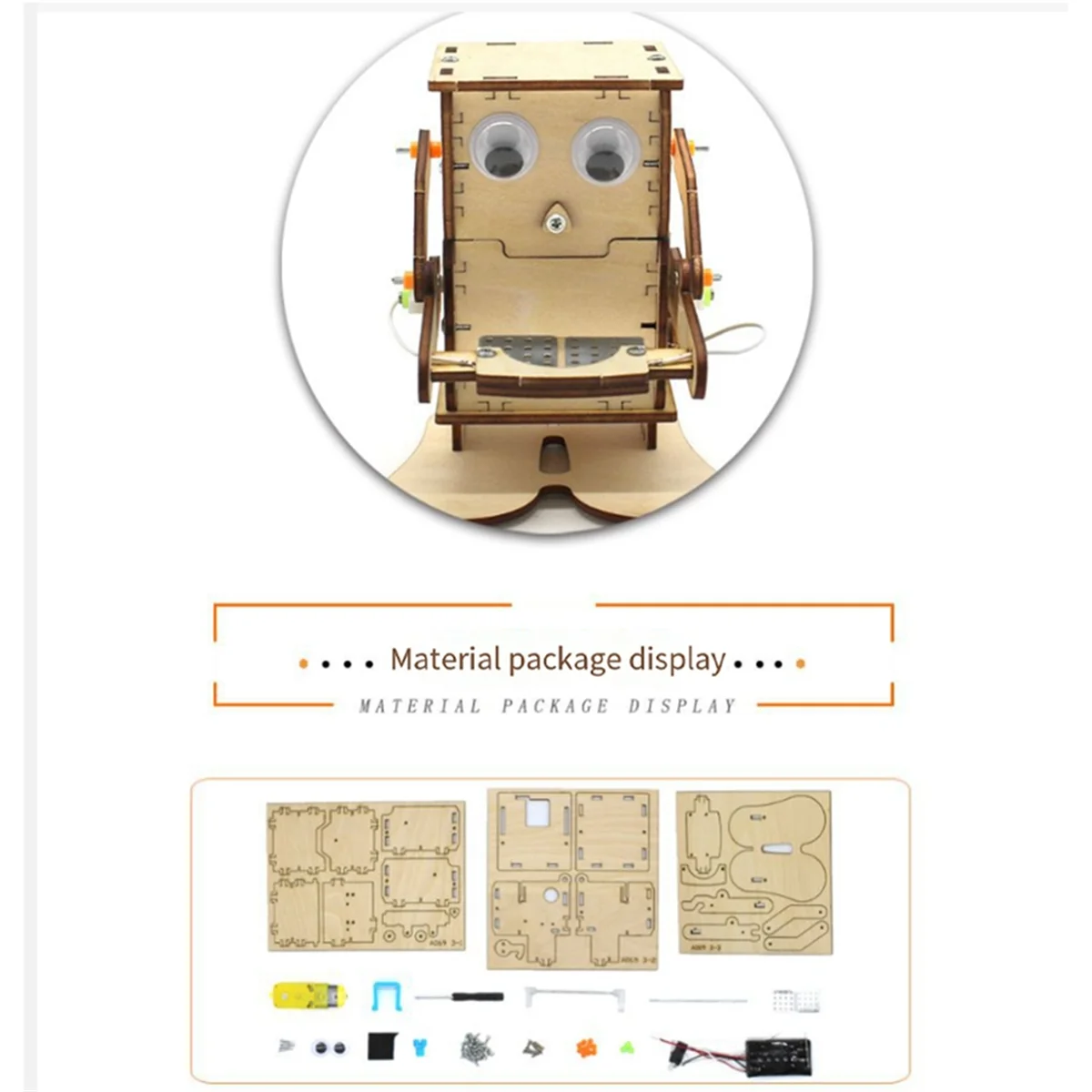 Robô comendo moeda de madeira, modelo diy, ensino, aprendizagem, kit de projeto de haste para crianças, experimento científico, kit de montagem de madeira