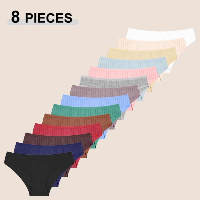 8PCS Sexy Nahtlose Baumwolle Slip Für Frauen Elastische Hohe Qualität Streifen Baumwolle Atmungsaktive Unterwäsche Weiche Bequeme Dessous
