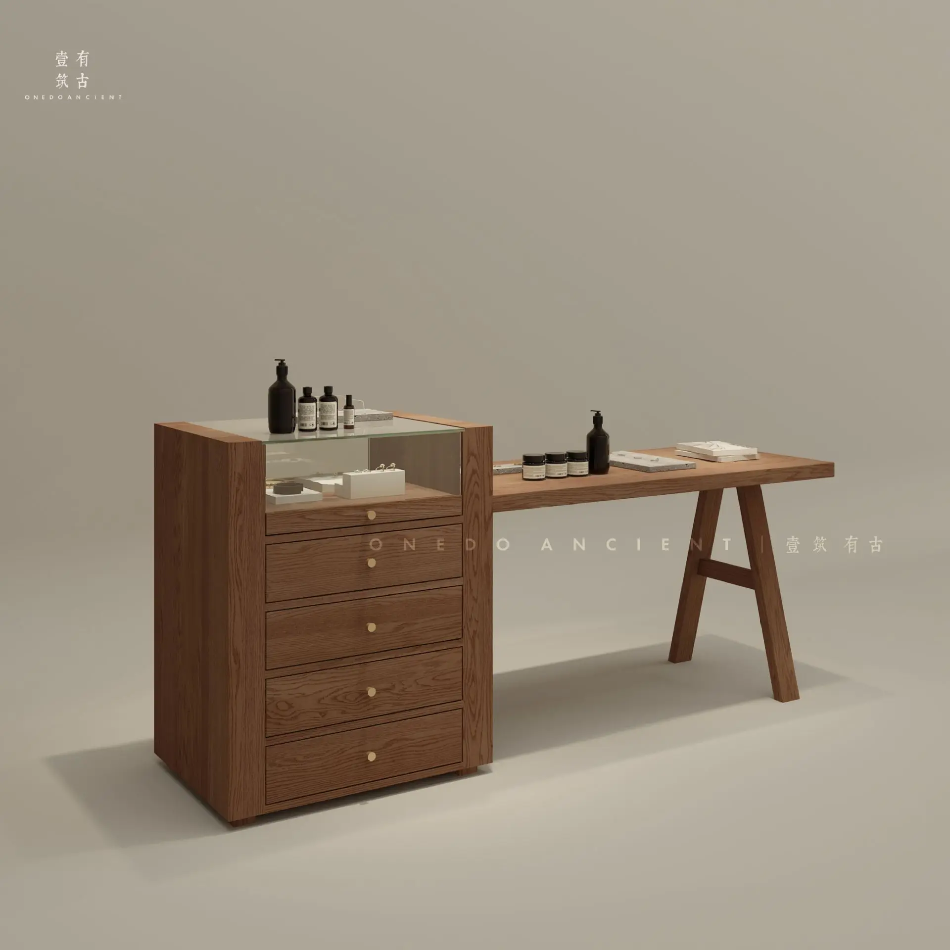 HYS clothing store Nakajima platform display table shopping mall shoe and bag jewelry display table solid wood strip table