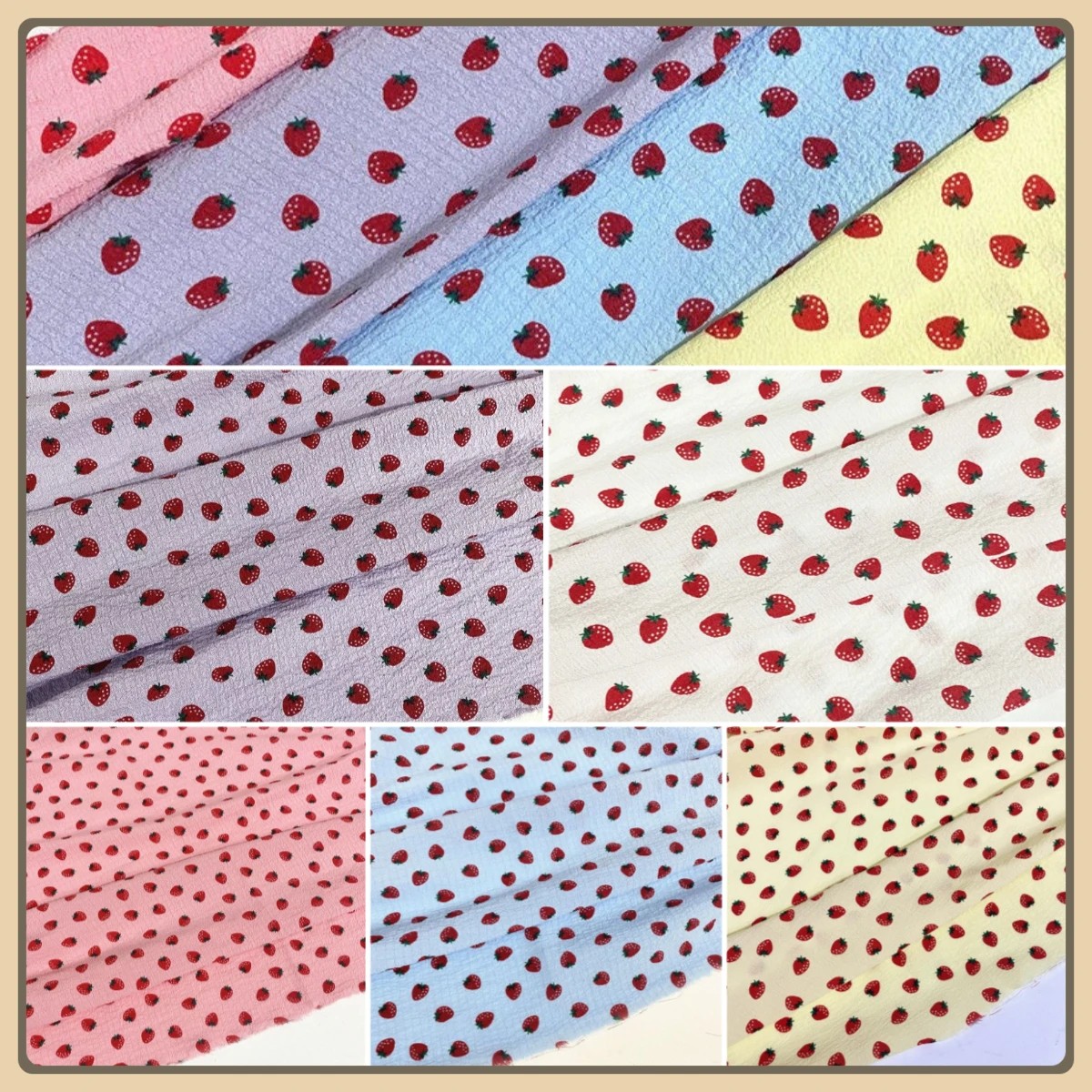 

Imitation Cotton Bubble Strawberry Print Fabric Opaque Material for Floral Long Dress Sunscreen Clothing Cuff Decoration DIY
