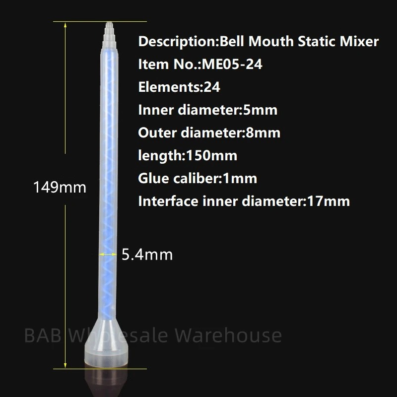 ME05-24 Plastic Resin Static Mixer Bell Mouth 24 Element Mixing Tube Nozzles suitable for both 200ml/400ml epoxy cartridge