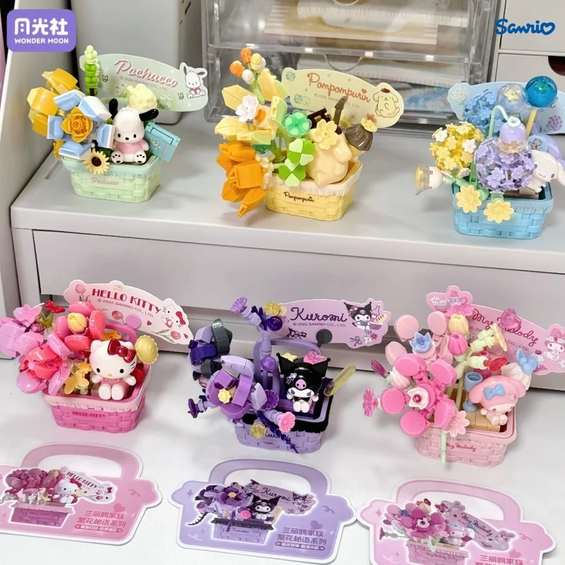 Sanrio Family Series Building Blocks Flower Secret Assembly Hello Kitty Cinnamoroll  Model My Melody Kuromi Ornament Toy Gift