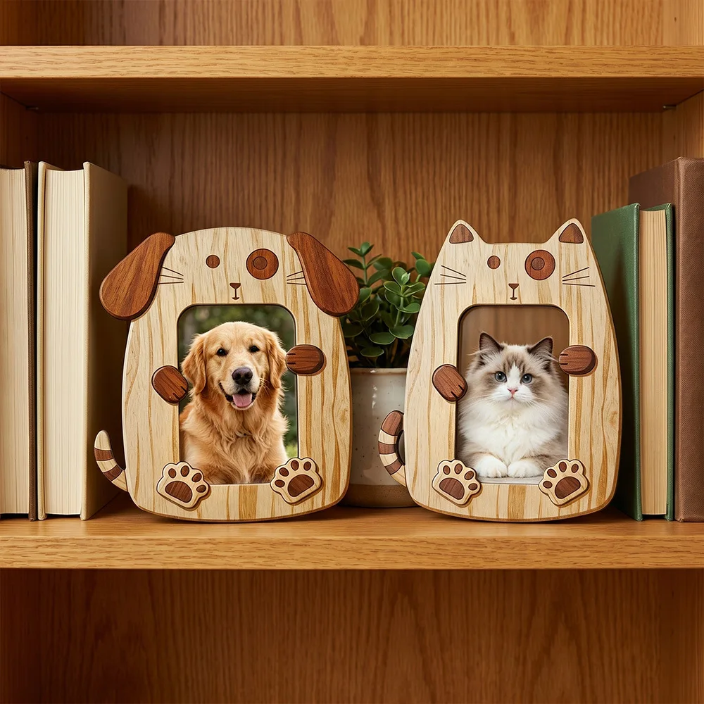 Animal Shaped Wooden Picture Frame, Cute Cat Dog Desk Decor Photo Frame, Commemorative Gift for Pet & Animal Lovers