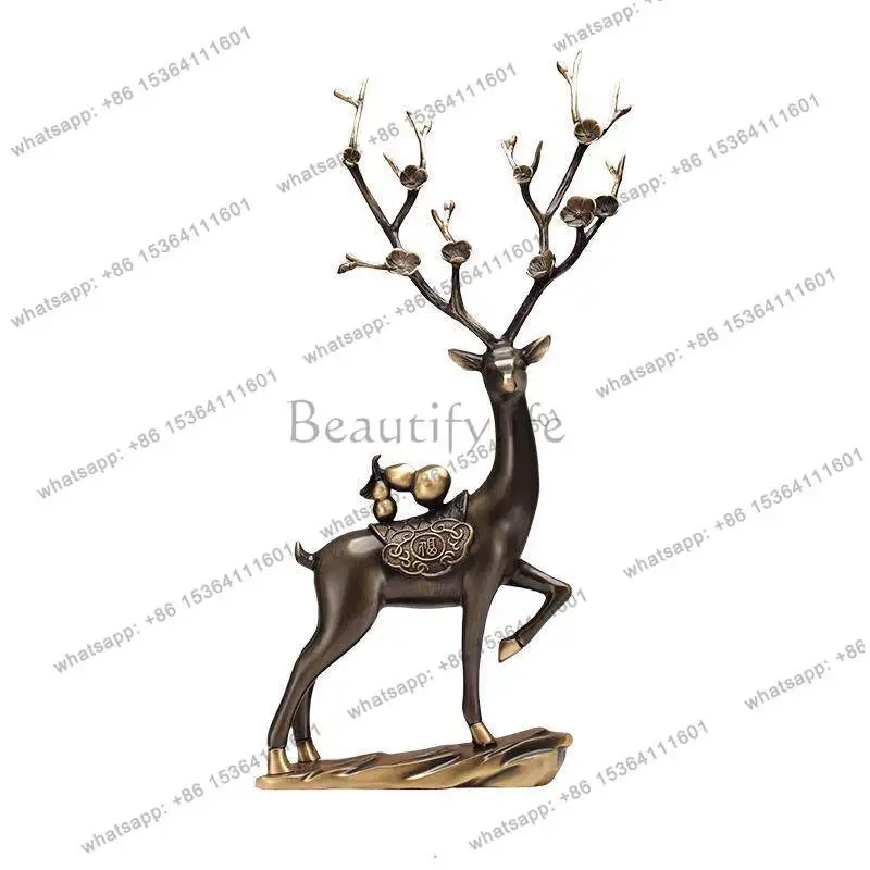 Ornament light luxury high-end all-copper lucky sika deer living room office opening housewarming decoration