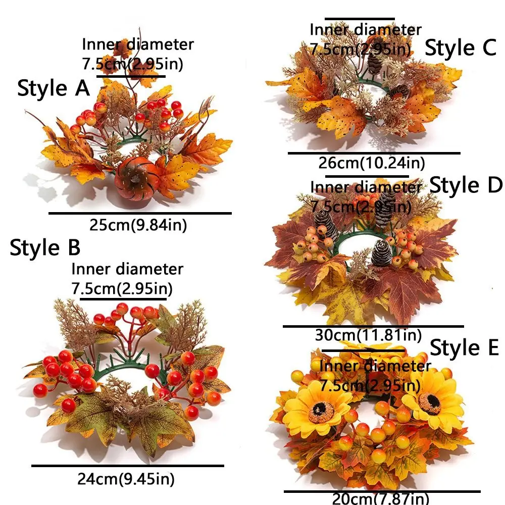 Rustic Fall Candle Ring Wreath Fade Resistant Maple Leaves Artificial Maple Mini Wreath Long Lasting