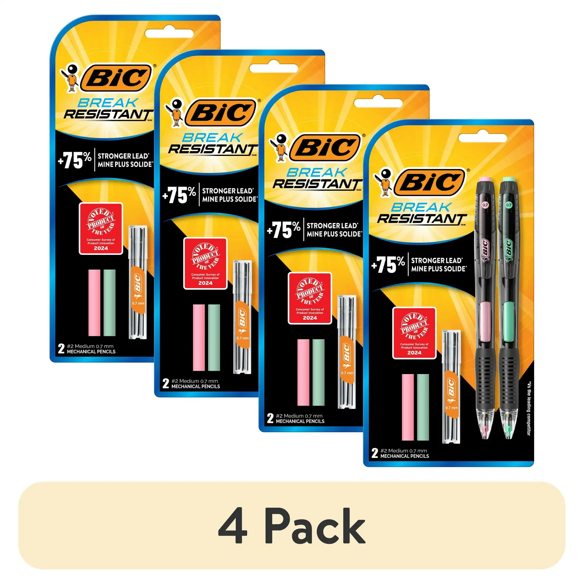 

(4 pack) BIC Break-Resistant Mechanical Pencils, No. 2 Medium Point (0.7mm), 2-Count Pack of Mechanical Pencils
