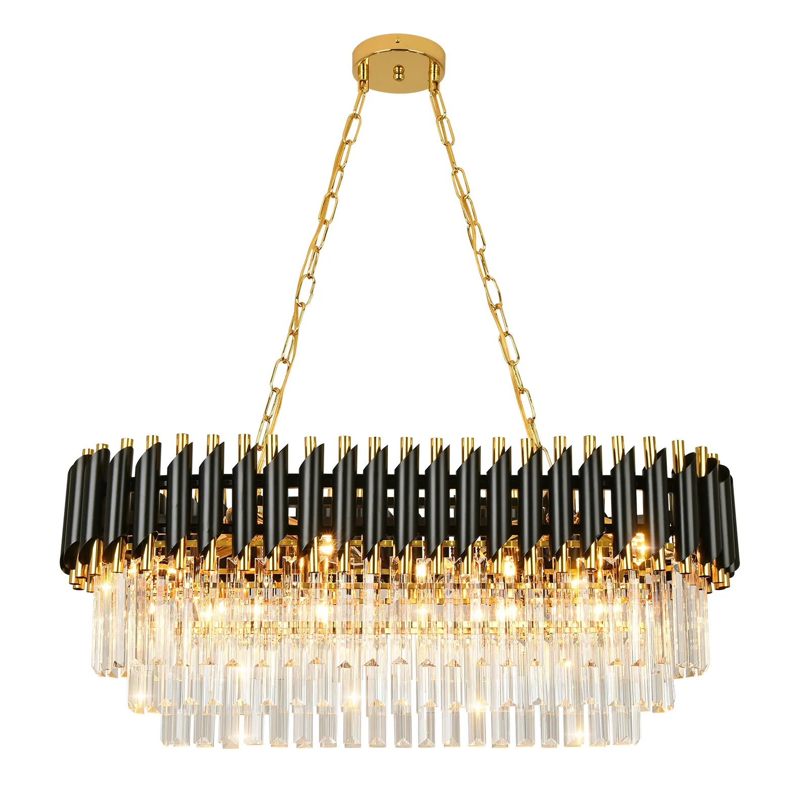 Modern Crystal 8-Light Black and Gold  Oval Chandeliers,E12*8,L31.5*W11.8 inch