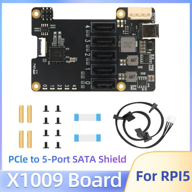 X1009 for Raspberry Pi 5 PCIE to 5-Port SATA Shield (NOT Support Boot from HDD/SSD)