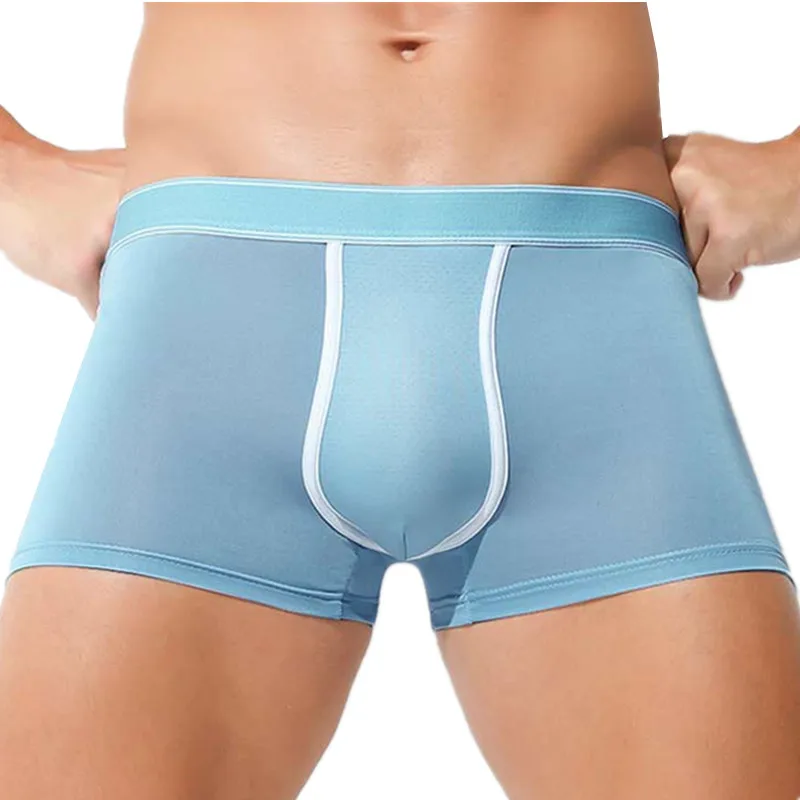 Intimo da uomo Boxer Pantaloncini Uomo Mutandine di seta di ghiaccio traspirante Solido traspirante U Custodia convessa Mutande Patchwork Tronchi Cueca