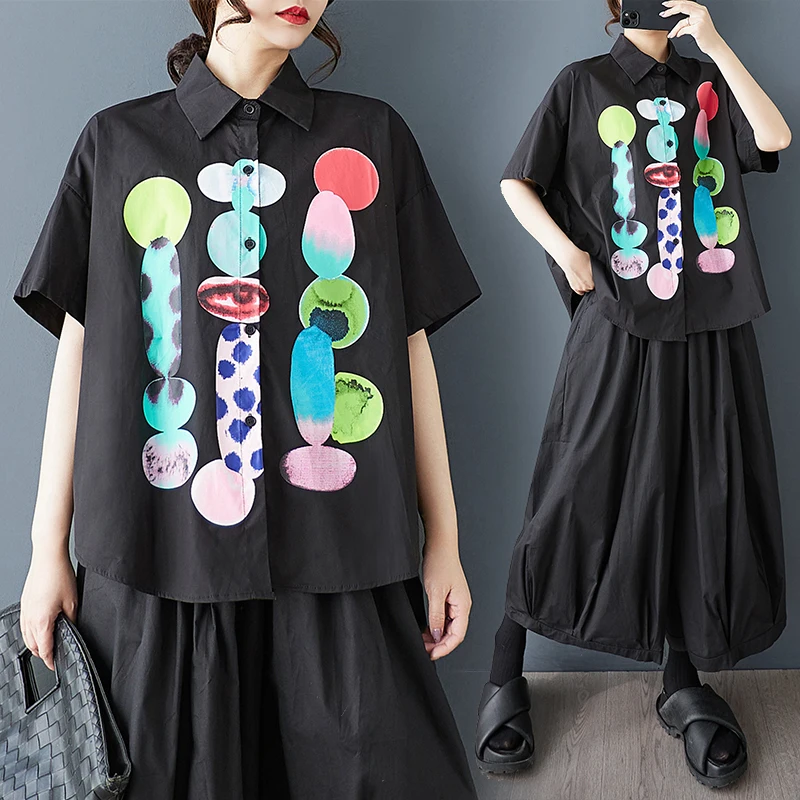 

Bla Summer New Loose Large Size Printed Casual Sweet ort Sve irt Commute Simple Cotton Polyester Blend Women's irt