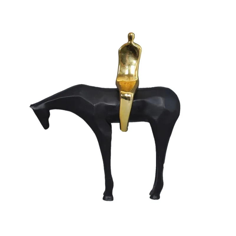 Jin Ren Sitting Horse Modern New Chinese Sculpture Resin Horse Decoration Office Hotel Entrance Tea Table Accessories