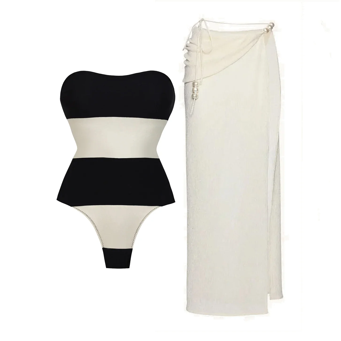 2025 2 個ブラックホワイト水着カバーアップパッチワーク水着セクシーな女性の水着バンドーボディスーツ水着ビーチウェア