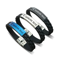 Personalized Custom Name Men Stainless Steel Bracelet watchband Women Silicone Engrave Logo Id Bracelets Gift Jewelry