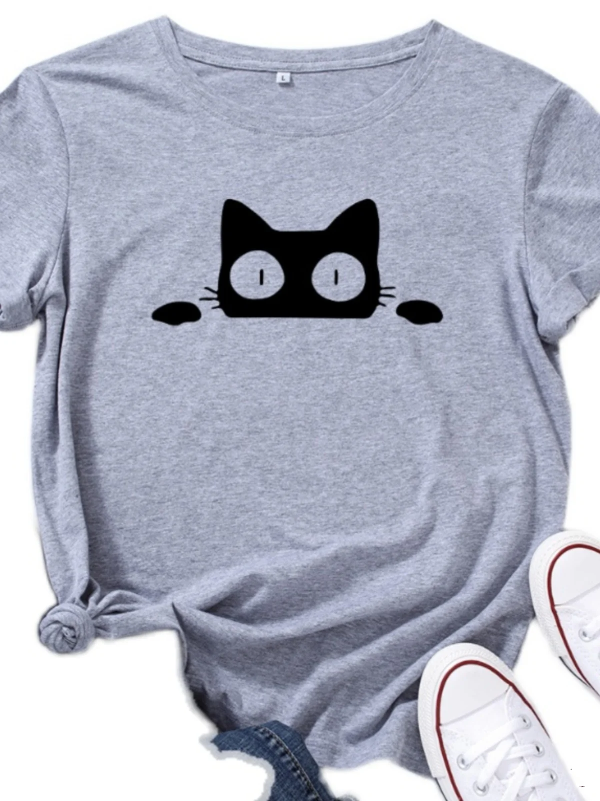 

Women's Loose ort Sve T-irt Cute Print Street Sle round Ne Cotton Casual Top for Young Adults 8-24 Years Old