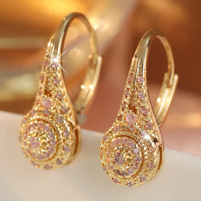 Elegante, luxuriöse, farbenfrohe Ohrringe mit kubischem Zirkon, minimalistisches Design für Damen, exquisite vergoldete Ohrringe, Bankett- und Party-Schmuck – Detail 11