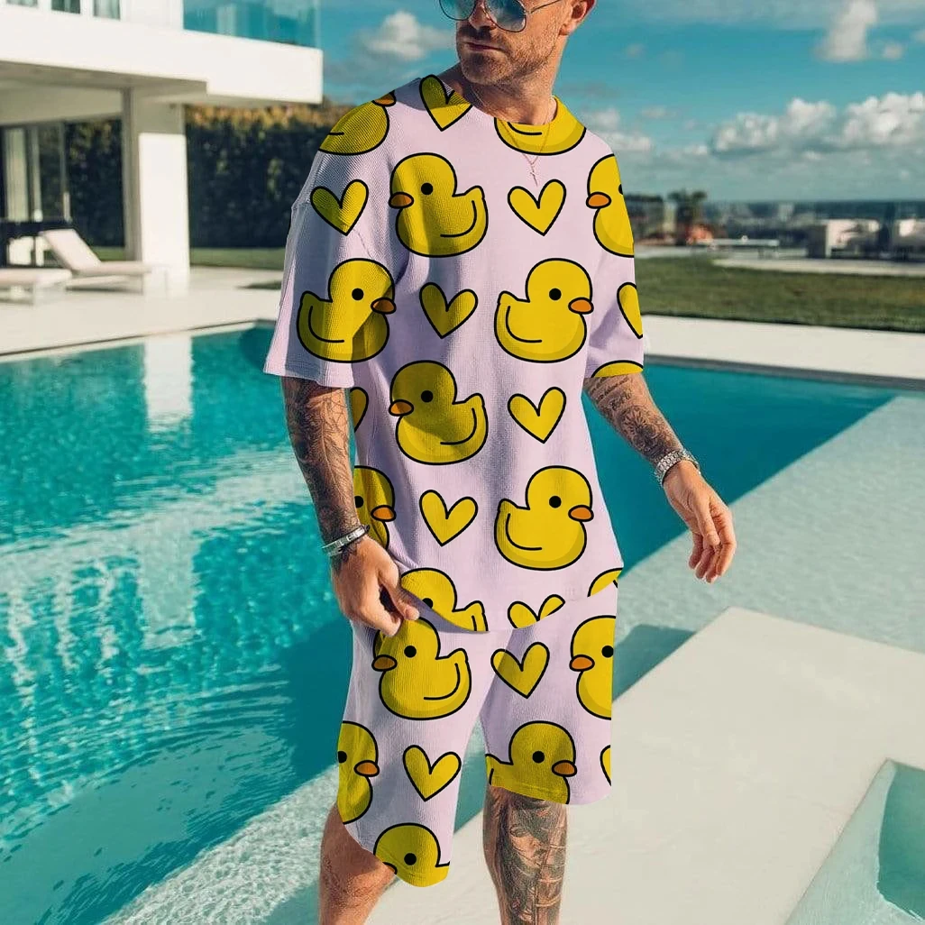 3D Men T-Shirt Shorts Two Piece Casual Duck Panda 3D Printed 2 Piece Men\'s Set O-Neck Harajuku Boys Oversized Suit