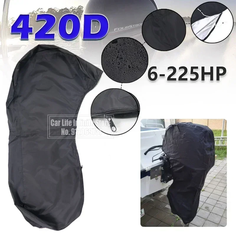420D 0-350HP Yacht Half Outboard Motor Engine Boat Cover Black Anti UV Dustproof Cover Marine Engine Protection Waterproof