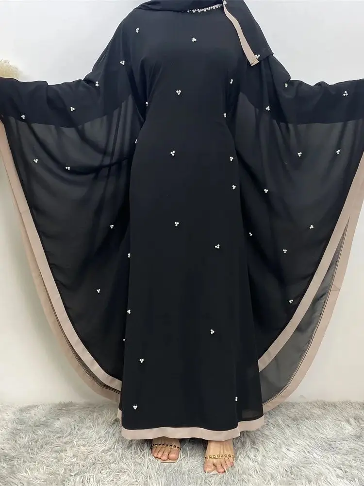 Fashion Pearl beading muslim dress Oversized Robe abaya syari female full length Muslim abaya Worship Service abayas wy1988