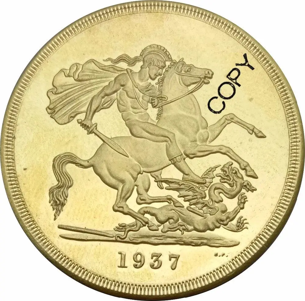 Great Britain George VI gold coin 5 Pounds 1937 Brass Metal Copy Coin Moneda Collectible Coins