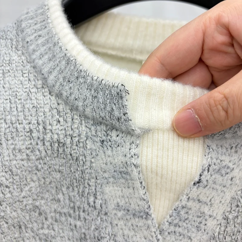 men's autumn winter high quality fleece-lined knit long sleeves pullover round neck keep warm sweater leisure trend men clothing