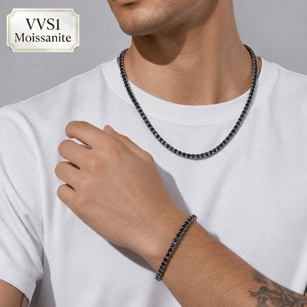 Nuoya Fine Jewelry 4mm 5mm VVS1 Moissanite Tennis Chain Bracelets Stainless Steel Black Moissanite Tennis Bracelet Wholesale