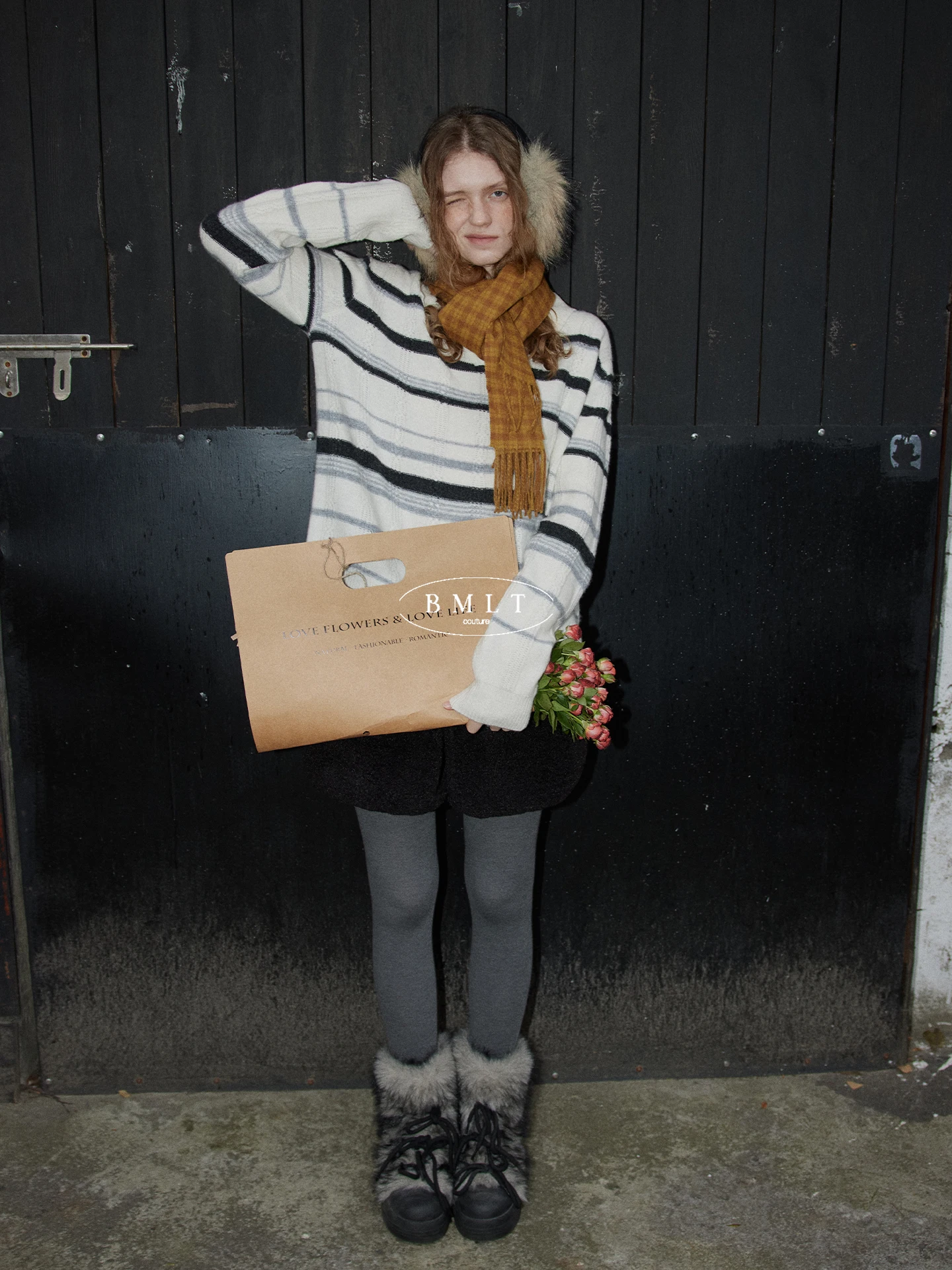 

BMLT Wed Breakfast Korean Sle 00% Wool V-Ne Warm Knitwear Retro Stripes Autumn Winter New Arrival Women's Sweater