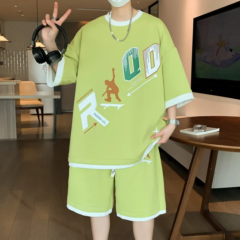 

Casual 2024 Summer T-Shirts And Shorts Men's Sets Outdoor Loose Two Piece Tracksuit Youth Streetwear Sports Top Tee & Short Pant