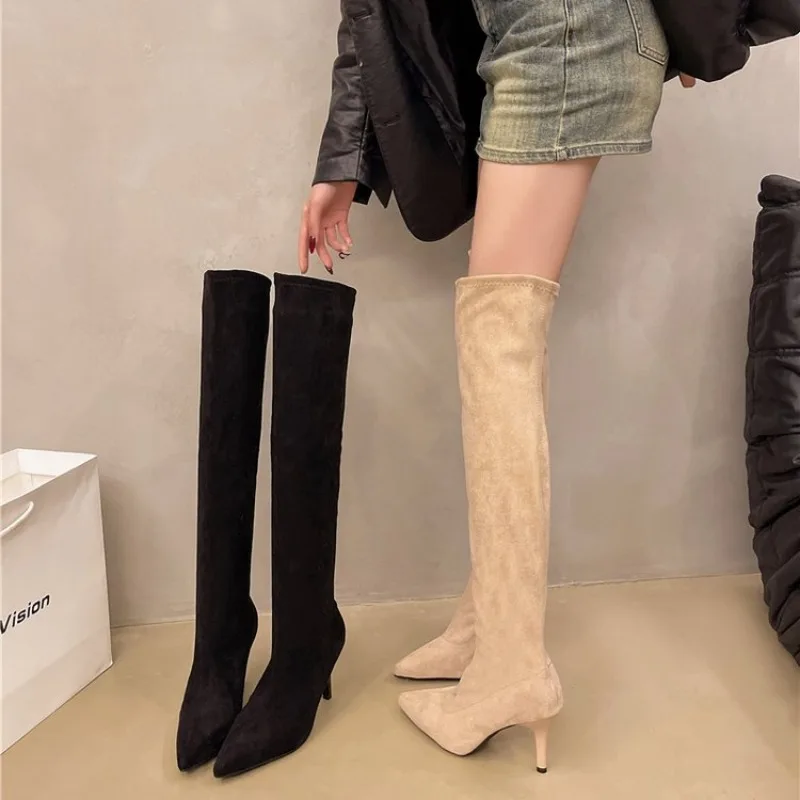 

Women's Autumn Boots High Heels Knee High Chelsea Designer Shoes Sexy Elegant Moccasin Vintage Fashion Trend large size 41 42