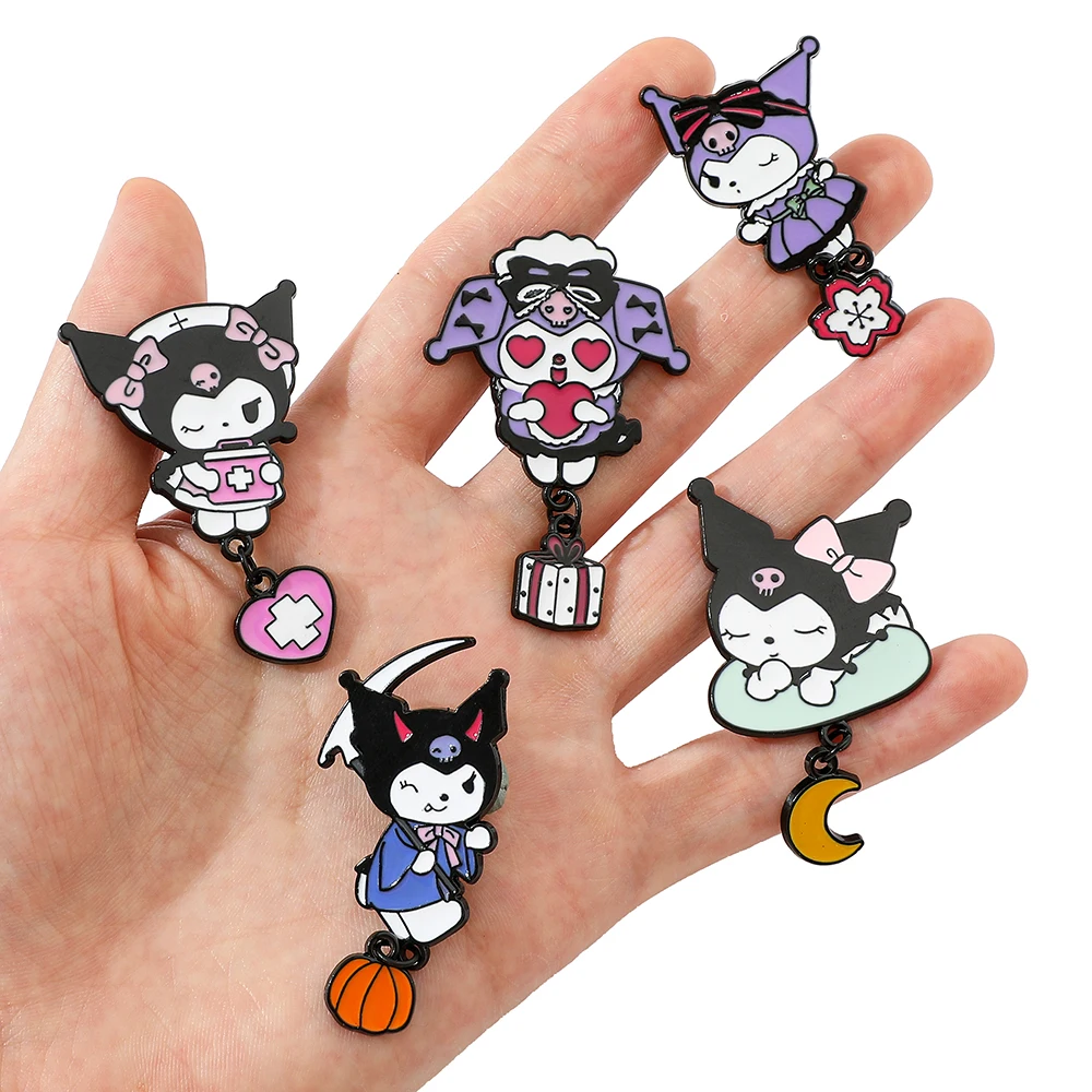5 Pcs Creative Halloween Sanrio Brooch Cartoon Kuromi Enamel Pin Metal Badge Jewelry Backpack Clothing Accessories Festive Gift