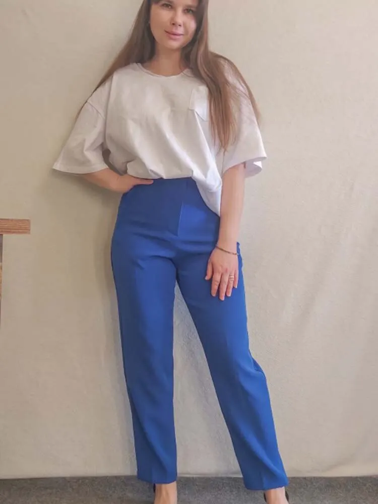 

2023 Woman Pants Chic Fashion Office Wear TRAF Pants for Women Vintage High Waist Zipper Fly Female Ankle Trousers Mujer