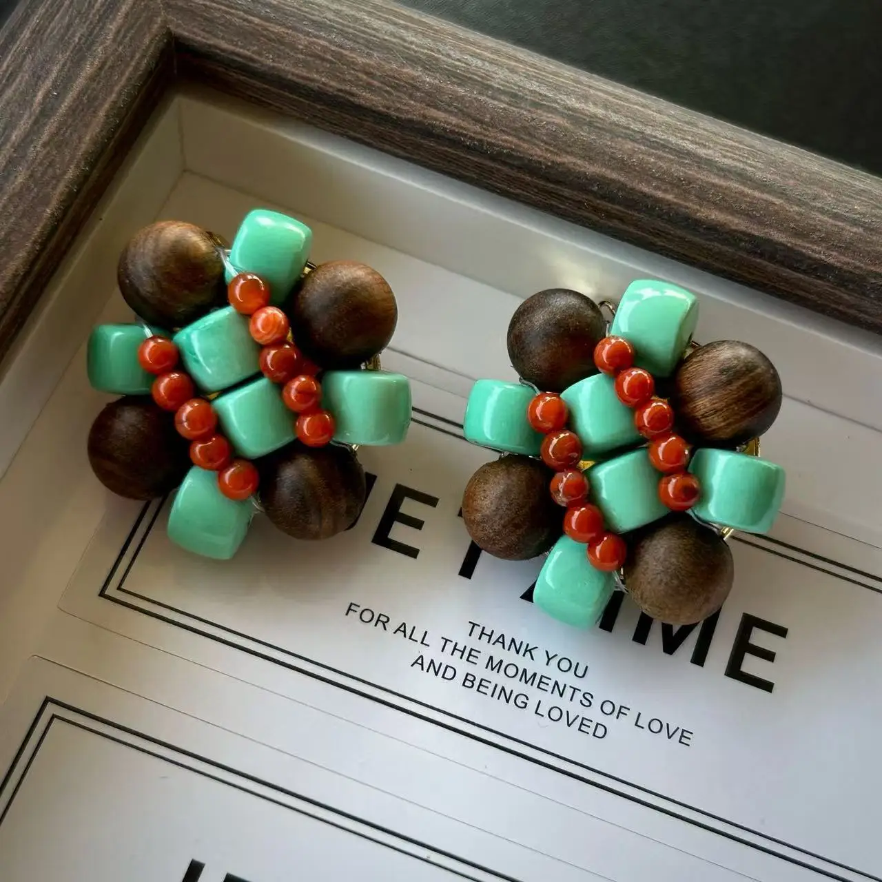Italian granny style retro hand-woven ear clips medieval Monies wind turquoise south red millet bead stud earrings