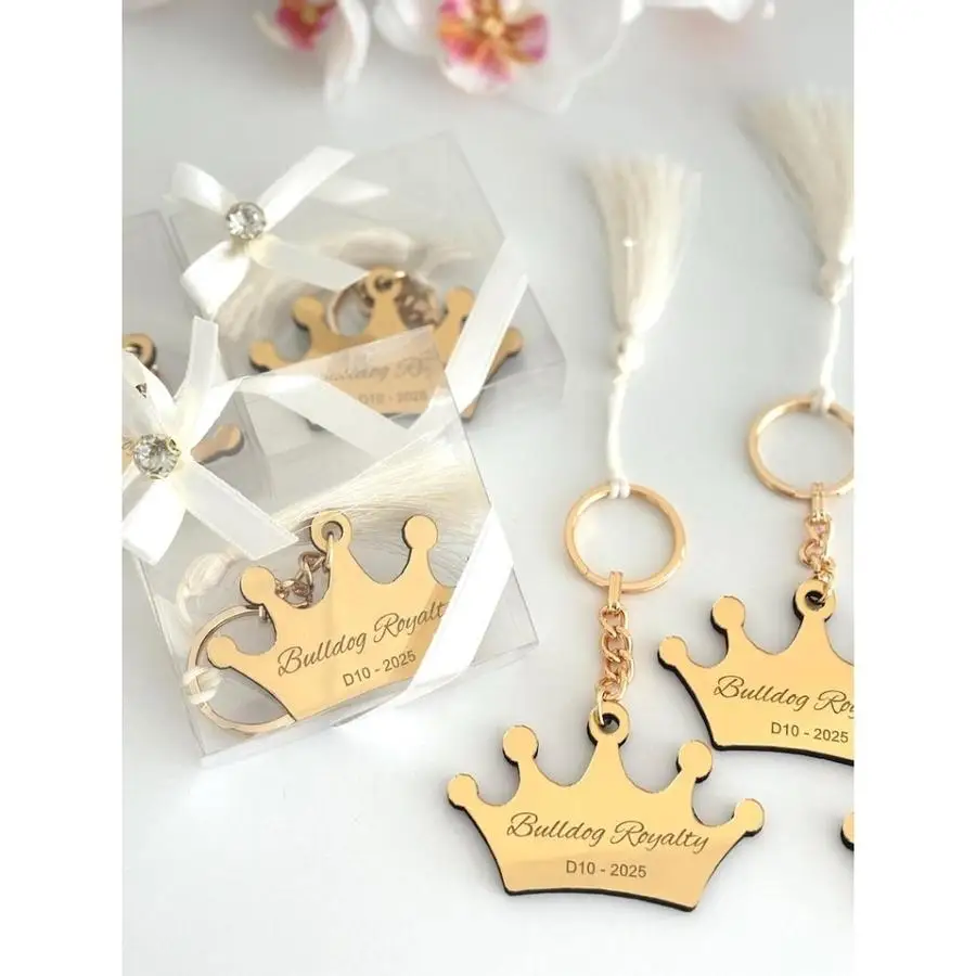 1/5/10/20/50/100pcs 2D Flat Crown Keychain Suitable for Boys and Girls - Baby Shower Favors with Name/Date/Custom Text, Party Fa