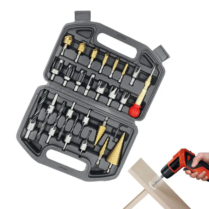 26pcs/kit Countersink Drill Bit Set Hex Shank Countersink Drill Woodworking Drill Bit For Wood Milling Cutter Woodworking Tool