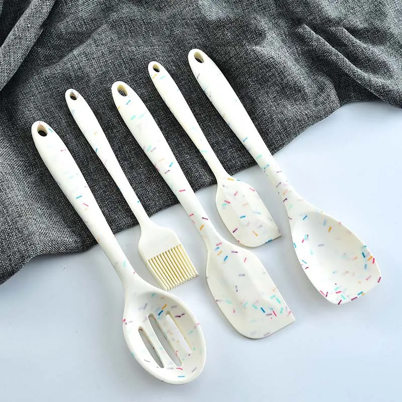 Creative Color Dot Silicone Kitchenware Long Handle Soup Spoon Colander Frying Spatula Egg Beater Household Cooking kitchen Tool