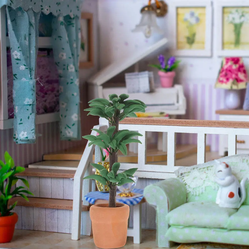 

2Pcs Miniature Brazilwood Potted Plants Realistic Dollhouse Plant Decorations Miniature Garden Accessories Micro Scene