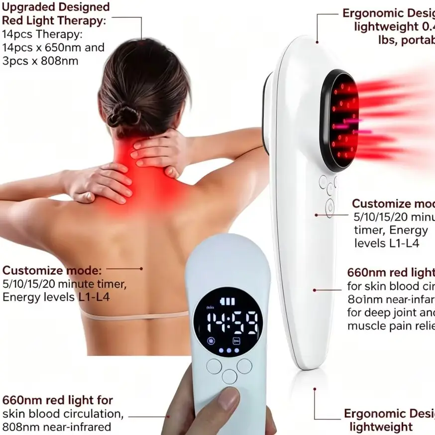 

Free Glasses, No Bag - 2x808nm Cold Laser Phototherapy Equipment for Body Pain Relief, Arthritis, Tennis Elbow & Pet Use