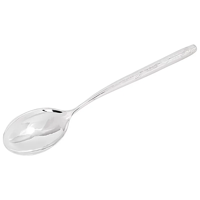 99.9% Sterling Silver Glossy Spoon Household Dragon & Phoenix Design Coffee Rice Serving Spoon Tarnish-resistant Silverware