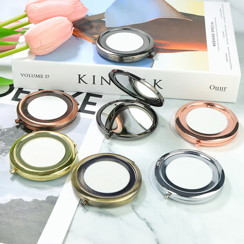 10kits 57.1mm Metal Blank Mirror Compact Double Side Pocket Mirror Portable Makeup Mirror For Girls Beauty Tool (Mirror+Epoxy)