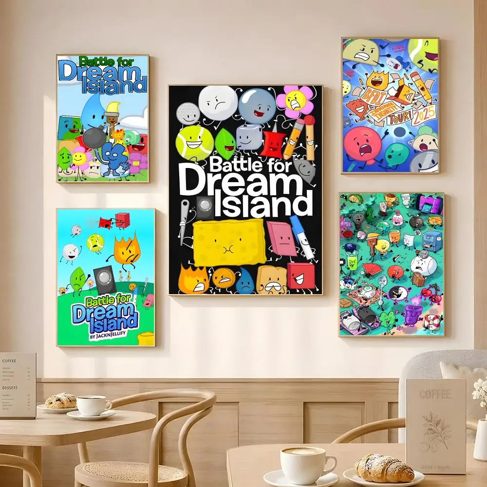 Battle for Dream Island (BFDI) Poster Poster Self-adhesive Art Waterproof Paper Sticker Coffee House Bar Room Wall Decor